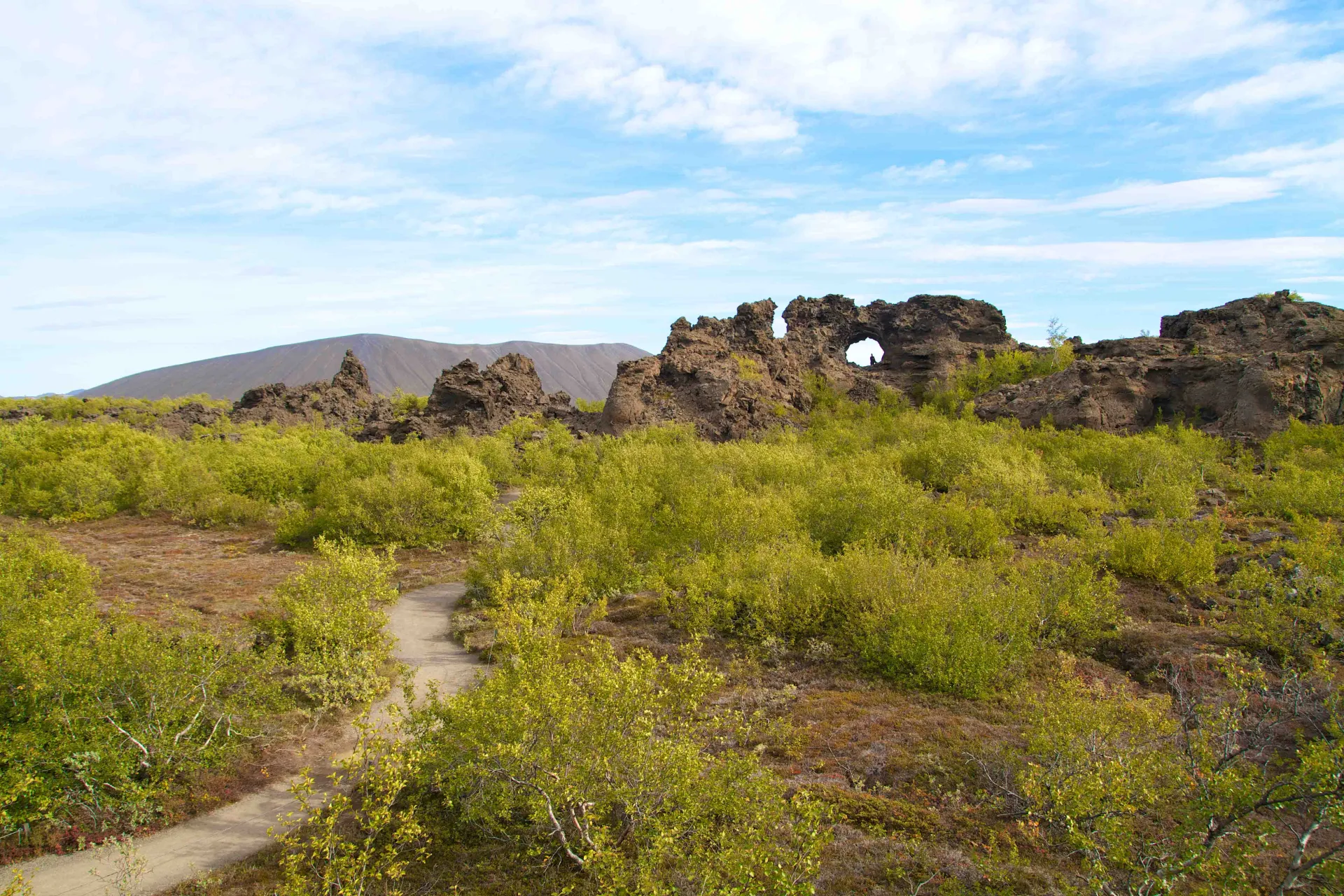 Dimmuborgir betyder “de mørke borge” og er kendt for sine dramatiske lavaformationer Dimmuborgir betyder “de mørke borge” og er kendt for sine dramatiske lavaformationer