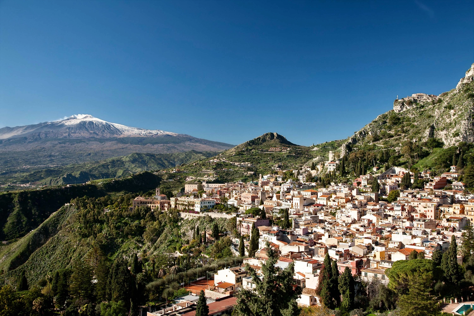 Udsigten til Etna fra Taormina