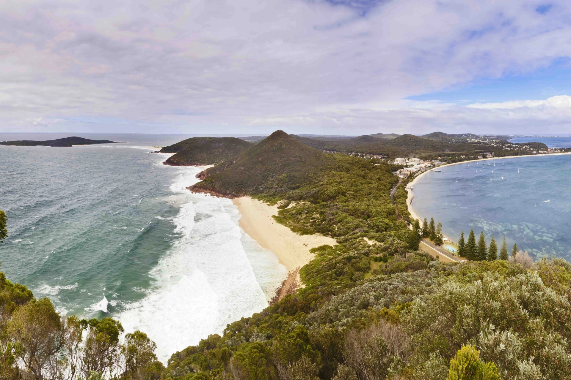 Panoramaudsigt over Port Stephens i New South Wales